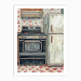 Watercolour Vintage Kitchen Illustration Art Print