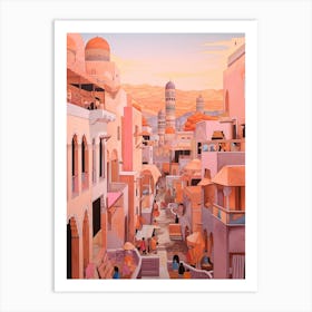 Marrakech Morocco 2 Vintage Pink Travel Illustration Art Print