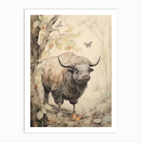 Storybook Animal Watercolour Buffalo 2 Art Print