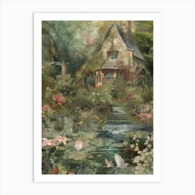 Fairy Village Collage Pond Monet Scrapbook 4 Art Print