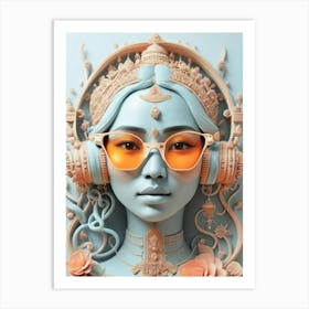 Woman With Headphones 35 Art Print