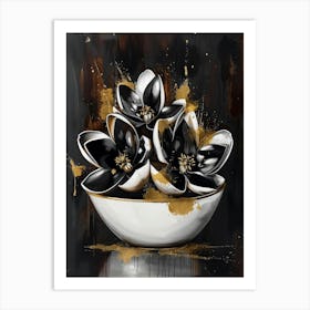 Black And Gold Flowers 7 Art Print