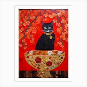 Amaryllis With A Cat 1 Art Nouveau Klimt Style Art Print