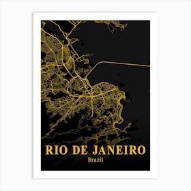 Rio De Janeiro Gold City Map 1 Art Print