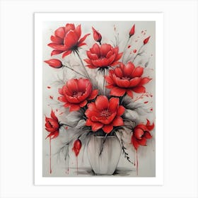 Red Flowers In A Vase 1 Art Print