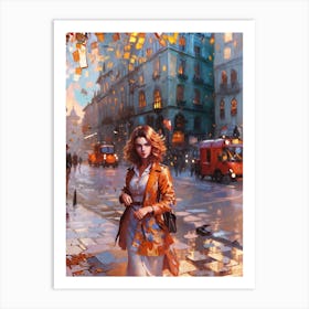 Woman Walking In The City On A Rainy Day Art Print