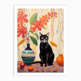 Lotus Flower Vase And A Cat, A Painting In The Style Of Matisse 2 Art Print