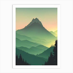 Misty Mountains Vertical Composition In Green Tone 112 Art Print