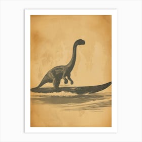 Vintage Apatosaurus Dinosaur On A Surf Board 1 Art Print