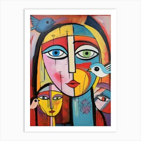 Woman With Birds 1 Art Print