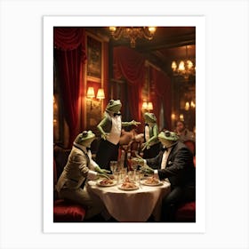 Frogs At The Table Art Print