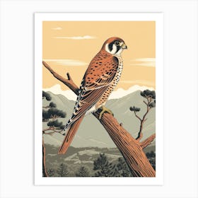 Vintage Bird Linocut American Kestrel 3 Art Print