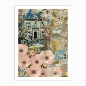 Blush Pink Flowers Scrapbook Collage Cottage 3 Art Print