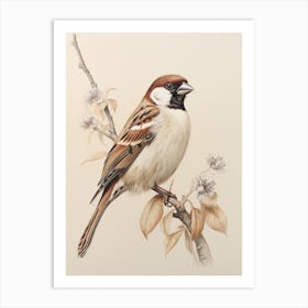 Vintage Bird Drawing House Sparrow 1 Art Print