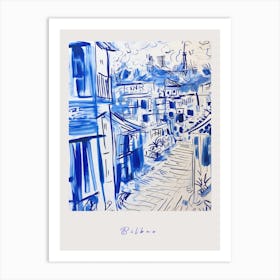 Bilbao Spain Mediterranean Blue Drawing Poster Art Print