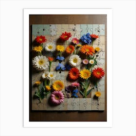 Flowers On A Puzzle Art Print