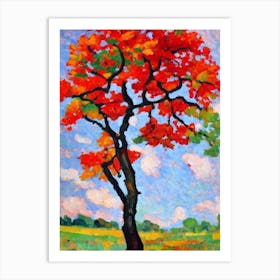 Scarlet Oak tree Abstract Block Colour Art Print