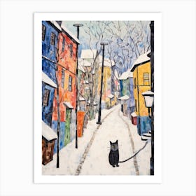 Cat In The Streets Of Sapporo   Japan With Snow 1 Art Print