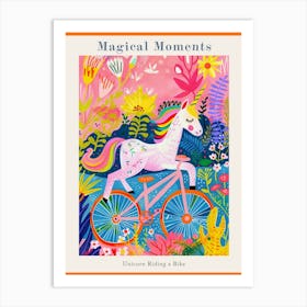 Floral Fauvism Style Unicorn Riding A Bike 4 Poster Art Print