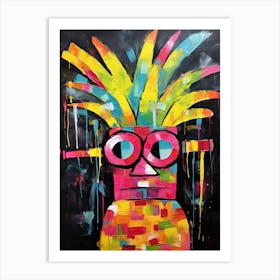 Tropical Twist: Pineapple in Basquiat-Style Street Art Art Print