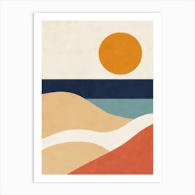 Beach, Geometric Abstract Art, Poster Vintage 1 Art Print