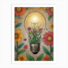 Light Bulb With Flowers 1 Art Print