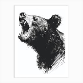 Malayan Sun Bear Growling Ink Illustration 1 Poster