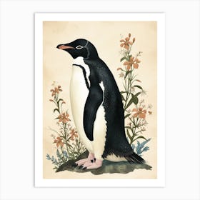 Adlie Penguin Santiago Island Vintage Botanical Painting 1 Art Print
