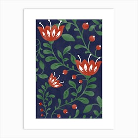 Red Flowers On A Blue Background Art Print