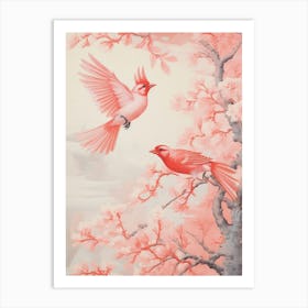 Vintage Japanese Inspired Bird Print Cardinal 2 Art Print