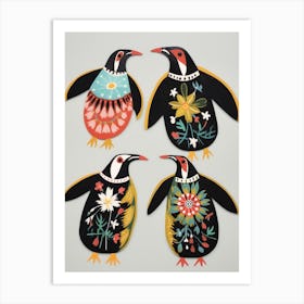 Folk Style Bird Painting Penguin 2 Art Print