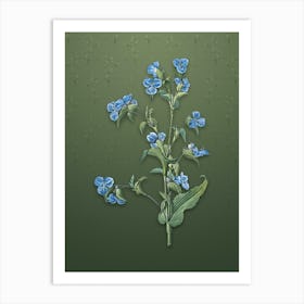 Vintage Commelina Tuberosa Botanical on Lunar Green Pattern n.1413 Art Print