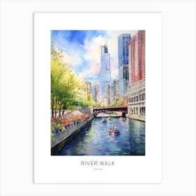 River Walk 2 Chicago Watercolour Travel Poster Art Print