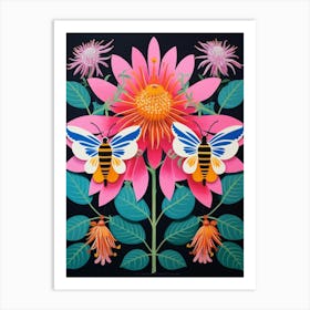 Flower Motif Painting Bee Balm 2 Art Print