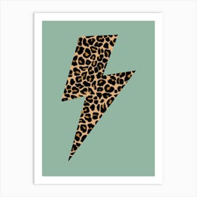 Lightning Bolt in Leopard Print on Sage Green Art Print