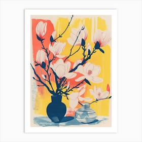 Magnolia Flowers On A Table   Contemporary Illustration 2 Art Print