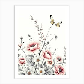 Flowers And Butterflies 1 Art Print