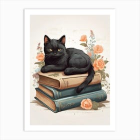 Black Cat On Books 1 Art Print