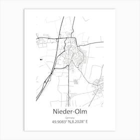 Nieder Olm,Germany Minimalist Map Art Print