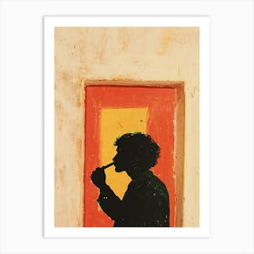 Silhouette Of A Man Smoking A Cigarette Art Print