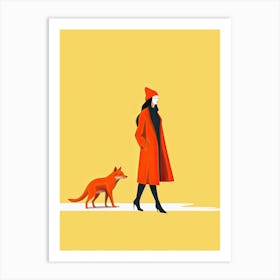 Illustration Of A Woman And A Fox Art Print