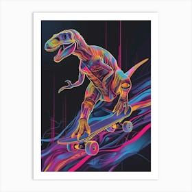 Dinosaur Futuristic Graphic Illustration On A Skateboard Art Print