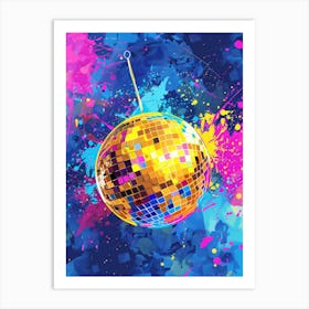 Disco Ball On A Blue Background Art Print