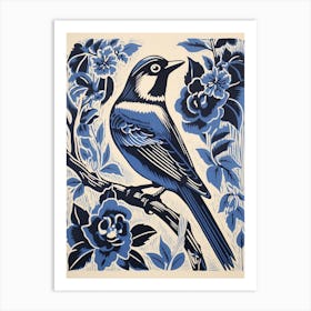 Vintage Bird Linocut Blue Jay 1 Art Print