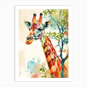 Giraffe In The Tree Watercolour 1 Art Print