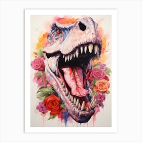 T-Rex With Roses Art Print