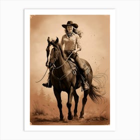 Cowgirl On Horse Vintage Poster 11 Art Print