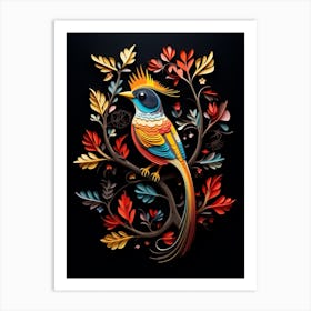 Folk Bird Illustration Cedar Waxwing 3 Art Print
