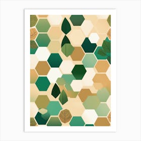 Hexagon Pattern In Green And Beige Art Print
