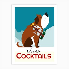 Mountain Cocktails Poster Blue & Brown Art Print